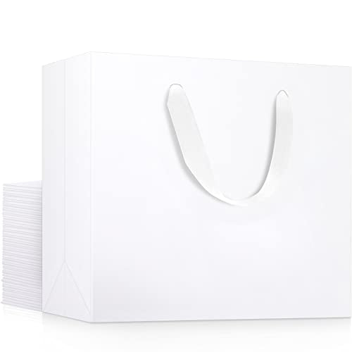 EUSOAR White Paper Gift Wrap Bags in Bulk, 25 Pack 10.6x3.1x8.3 inches Medium Size Heavy Duty Bags with Handles, for Wedding, Grocery, Boutique, Business, Birthdays - color: White, size: 1 Count (Pack of 25)