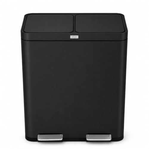 Home Zone Living 16 Gallon Kitchen Trash Can with Dual Compartments - color: Black, size: 16 Gallon