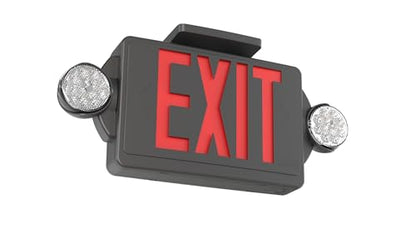 Lithonia Lighting LHQM Quantum LED Exit Sign/Emergency Light Combo, Exit Sign and Emergency Lights for Business, 2-Head Fixture, Red Letters, 180 Lumens, MVolt, 4 Watts, Black - color: Red (Black Housing), size: 19.25" | Sign & Round Light Combo