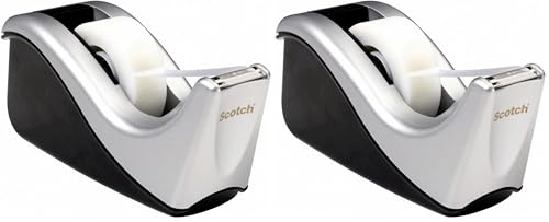 Scotch Desktop Tape Dispenser, Silvertech Two-Tone (C60-ST) (Pack of 2) - size: 1 Count (Pack of 2)