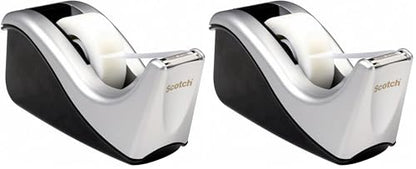 Scotch Desktop Tape Dispenser, Silvertech Two-Tone (C60-ST) (Pack of 2) - size: 1 Count (Pack of 2)