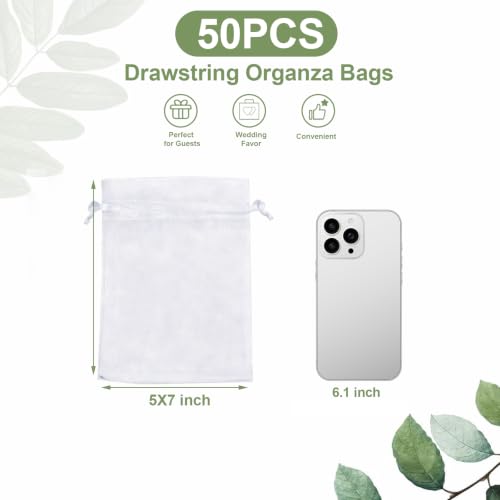Kelfuoya 50Pcs Organza Drawstring Pouches, Mix Color 5"×7" Sheer Gift Bags - color: Mix color-5"x7"