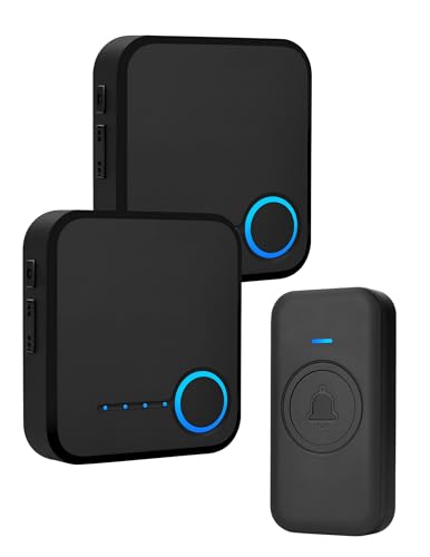 Wireless Doorbell 1000ft Range, Loud Waterproof Door Bell with 60 Melodies - color: Black-‎2 receiver +1 push button