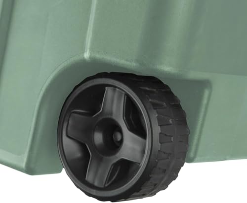 Storage Bin 40 Gallon 160 Qt Wheeled Industrial Tote Plastic Rolling Stacker Storage Box, Tough Lidded Stackable Storage Container for Home, Garage, and Camping Green Sage Base and Lid 2 PACK