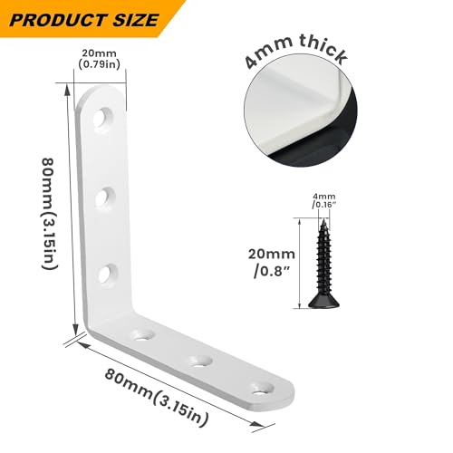 Alise 4Pcs Floating Shelf Brackets, White Heavy Duty L Bracket for Shelves - color: White, size: (4P) 3.2x3.2x0.8 inch