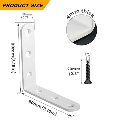 Alise 4Pcs Floating Shelf Brackets, White Heavy Duty L Bracket for Shelves - color: White, size: (4P) 3.2x3.2x0.8 inch