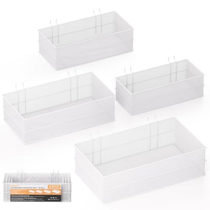 INCLY 4 Pack Upgrade Pegboard Baskets, 4 Sizes Square Metal Mesh Basket - color: White