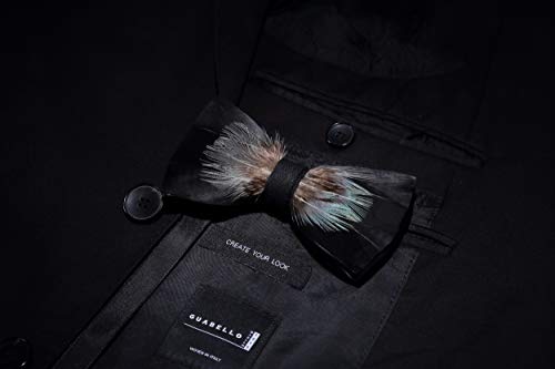 RBOCOTT Handmade Feather Pre-tied Bow tie and Brooch Sets for Men - color: Black/Brown/Turquoise