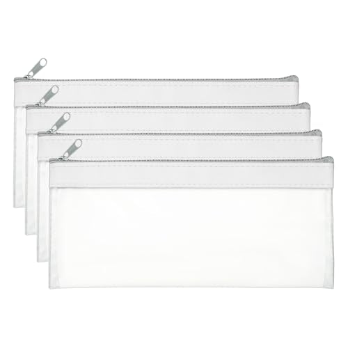 PATIKIL 8.7x3.9 Inch Money Bags with Zipper, 4 Pcs Clear PVC Cash Deposit Bank Pouch Envelopes Makeup Bag Check Wallet for Coin Cosmetics Bill, White - color: White