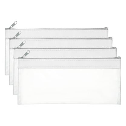 PATIKIL 8.7x3.9 Inch Money Bags with Zipper, 4 Pcs Clear PVC Cash Deposit Bank Pouch Envelopes Makeup Bag Check Wallet for Coin Cosmetics Bill, White - color: White