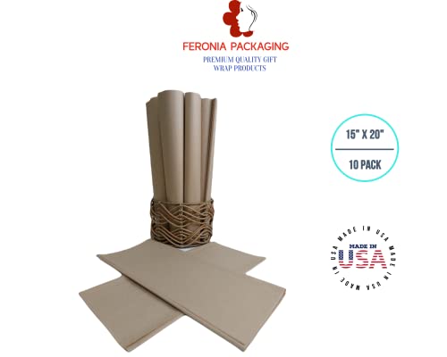 Desert Tan Tissue Paper Squares, Bulk 10 Sheets, Premium Gift Wrap and Art Supplies for Birthdays, Holidays, or Presents by Feronia packaging, Large 15 Inch x 20 Inch Made in USA - color: DessertTan