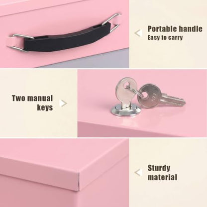 xydled Fireproof Document Box with Key Lock, Fire Safe Box, Pink - color: Pink, size: Large