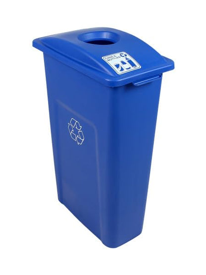 Waste Wise 23 Gallon Slender Slim Recycled Plastic Trash Can or Recycling Bin with Handles and Lid for Commercial Spaces - (Blue, Cans & Bottles) - color: Blue Cans Bottles