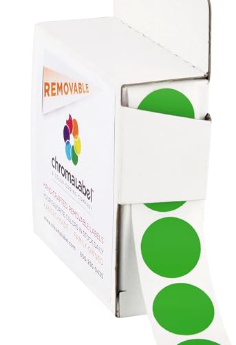ChromaLabel Green Dot Stickers, 3/4 Inch Removable, 1000/Box - color: Green, size: 3/4"
