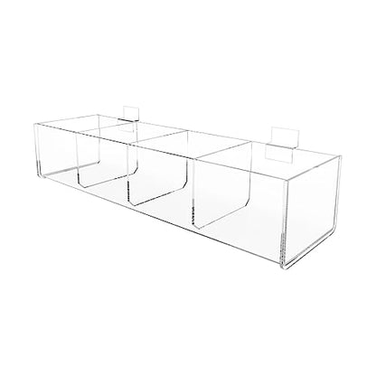 Marketing Holders 2 Pack Slatwall Acrylic Retail Tray Four Compartment Dump Bin Clear Product Merchandise Storage Caddy for Businesses POP Display - size: 15.75" Wide 4 Pocket