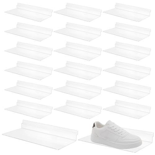 20 Pack Clear Acrylic Slatwall Shelves 4.5 x 10 Inch - Wall Mounted Panel Accessories for Shoe Stores, Home Organization & Retail Display
