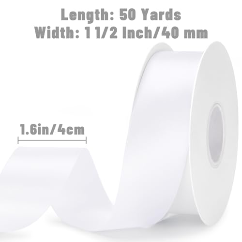 KINGLAKE Double Faced White Satin Ribbon - 1-1/2 Inch x 50 Yards - color: White