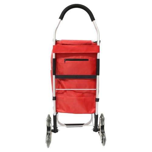 Heavy Duty 3 in 1 Shopping Cart, Foldable Hand Truck with 6 Wheels - color: Red