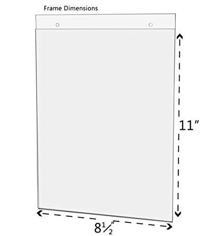 25 Pack Wall Sign Holder Clear Acrylic with 2 Predrilled Holes and Hanging Hardware for 8.5" x 11" Advertisements and Special Announcements in Retail Stores No Assembly by Marketing Holders - size: 8.5"w x 11"h