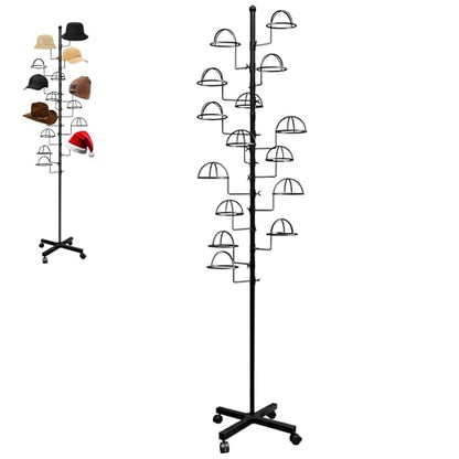 Montex Freestanding Hat Rack Stand, Wig Display Stand, Metal Hat Organizer Rack with 14 Customisable Circular Hooks, Hats Tree Stand Floor Standing Hat Display, Black - color: Black