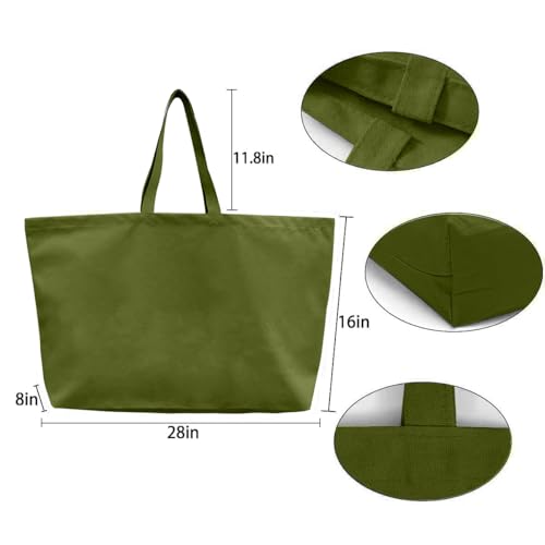 Large Canvas Tote Bag Reusable Extra Big Grocery Bags - color: Olive Green