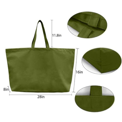 Large Canvas Tote Bag Reusable Extra Big Grocery Bags - color: Olive Green