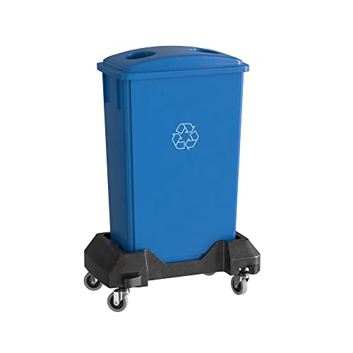 23 Gallon Blue Recycle Slim Jim Trash Can with Bottle Slot Lid and Dolly - color: Blue Recycle, size: With Wheels, style: Bottle Slot Lid
