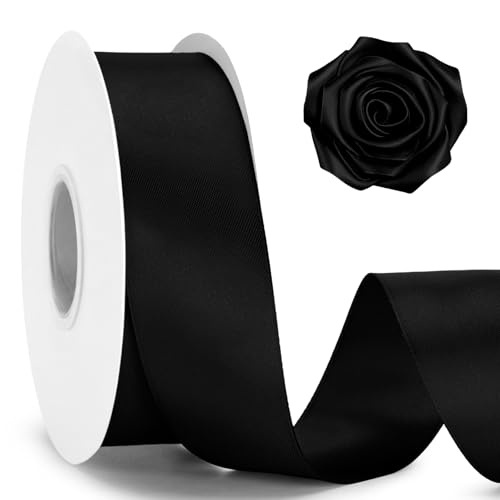KINGLAKE Double Faced Black Satin Ribbon - 1-1/2 Inch x 50 Yards - color: Black