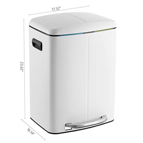 happimess Marco 10.6 Gal Double Bucket Step Trash Can, Cotton White - color: White