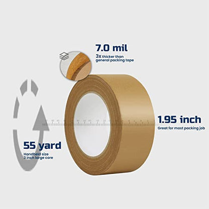 Lichamp Kraft Packing Tape, Brown Kraft Gummed Tape for Packing Boxes, Shipping Cardboard and Carton Sealing, 6 Rolls x 2 inch x 55 Yard x 7 mil, B206BN (Pack of 3) - size: 2 inches (Pack of 3)
