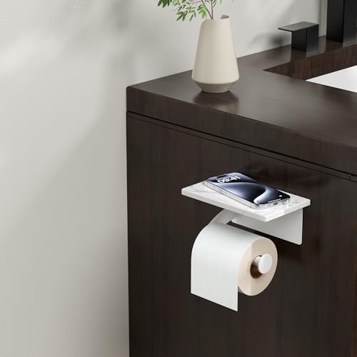 FORIOUS Natural Marble Toilet Paper Holder with Phone Shelf, Commercial - color: White, size: Single Roll