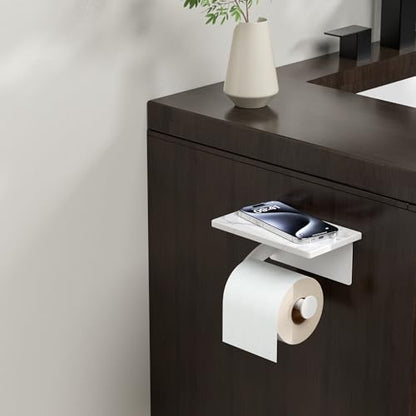 FORIOUS Natural Marble Toilet Paper Holder with Phone Shelf, Commercial - color: White, size: Single Roll