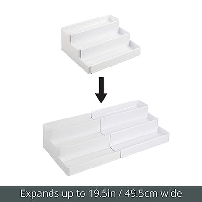 mDesign Plastic Expandable 3-Tier Shelf Rack Organizer - Storage for Bathroom Vanity, Cabinet, Cupboard, Drawer - Holds Medicine, Vitamins, Supplements, Cosmetics - Ligne Collection - White - color: White
