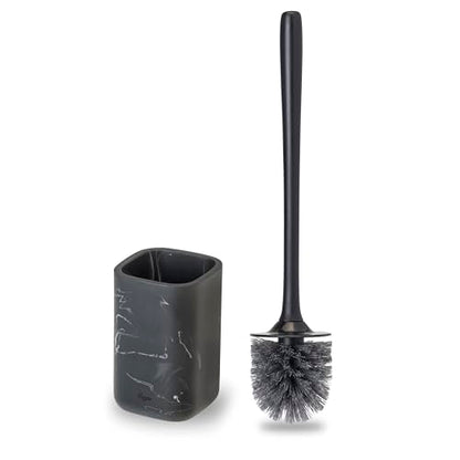 Vigar Zense Toilet Brush and Holder Set, Polyresin Stone, Black Marble - color: Black Marble