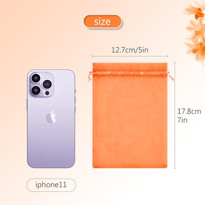 FUNFERY 100Pcs Orange Organza Bags 5x7 in,Small Mesh Drawstring Gift Bag - color: Classic Orange