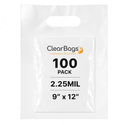 9"x12" Clear Plastic Bags With Handles - 2.25 Mil Extra Thick - 100 Pack - size: 9" x 12"