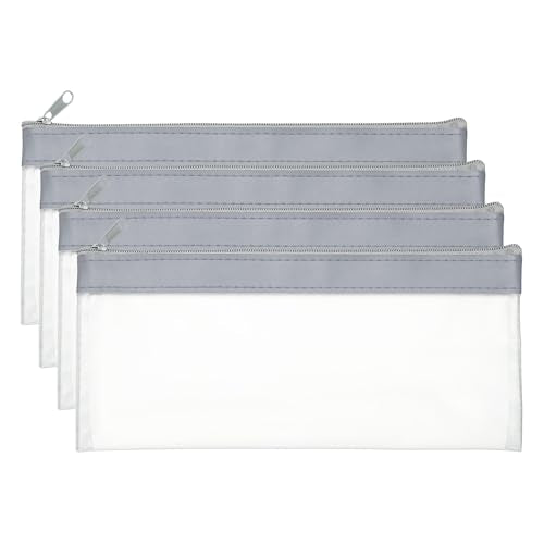 PATIKIL 8.7x3.9 Inch Money Bags with Zipper, 4 Pcs Clear PVC Cash Deposit Bank Pouch Envelopes Makeup Bag Check Wallet for Coin Cosmetics Bill, Gray - color: Gray