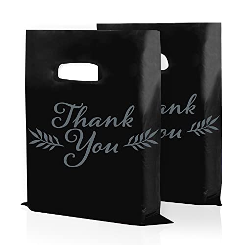 Thank You Bags, Merchandise Bags, With Handles, Black 9”x12” Bulk 100 Pk - color: Black, size: 9" x 12"