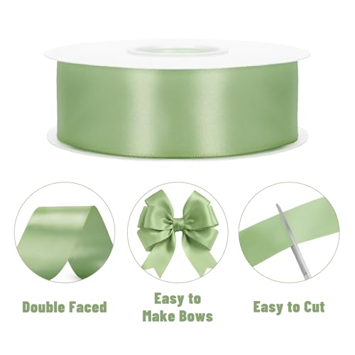 KINGLAKE Double Faced Sage Green Satin Ribbon - 1-1/2 Inch x 50 Yards - color: Sage Green