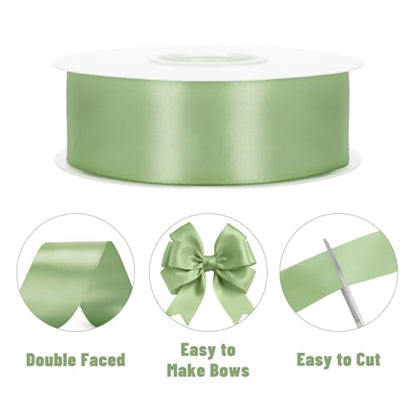 KINGLAKE Double Faced Sage Green Satin Ribbon - 1-1/2 Inch x 50 Yards - color: Sage Green