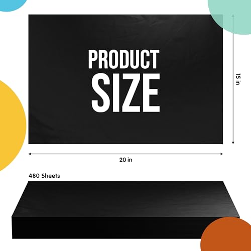 Party Solids Black Tissue Paper for Gift Bags 15" X 20" 480 Sheets - color: Black, size: 15" X 20"
