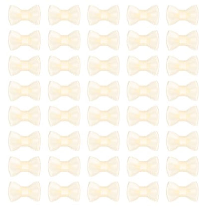MECCANIXITY 100 Pcs Mini Ribbon Bow 0.8" Mini Fabric Satin Ribbon Flower Bows for Craft DIY Sewing Wedding Birthday Party, Beige - color: Beige