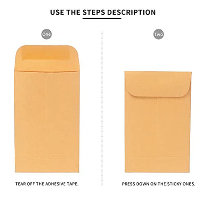 Xxcxpark 500 PCS #3 Coin Envelopes, 2-1/2” x 4-1/4” inches Brown Kraft Envelopes Classic Small Parts Envelopes with Self Adhesive Gummed Flap for Coins, Cash, Credit Cards, Seeds (Pack of 2) - color: Brown, size: 500 PCS #3 (2.5" x 4.25") (Pack of 2)