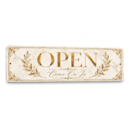 Open Luxe Gold Business Sign — Metal Open/Closed Storefront Sign for shop - style: OPEN
