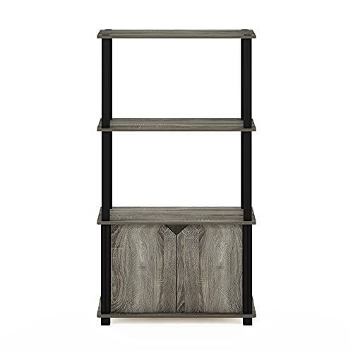 Furinno Go Green 4-Tier Storage Shelves, Book Shelf, French Oak - color: French Oak Grey/Black, size: 4-Tier with Cabinet