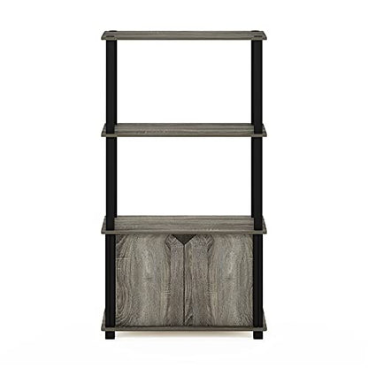 Furinno Go Green 4-Tier Storage Shelves, Book Shelf, French Oak - color: French Oak Grey/Black, size: 4-Tier with Cabinet