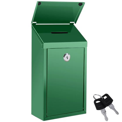 Metal Money Box with Lock Donation Cash Box Collection Safe Suggestion Box Wall Mounted Mailbox for Home Office, Outdoor, Farmstand - color: Green