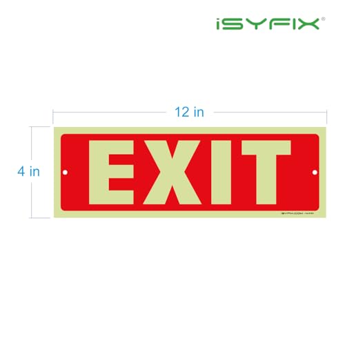 iSYFIX Exit Glow in the Dark Sign, 2 Pack, 12x4 Inch - color: Plastic Glow, size: 2 Pk 12x4