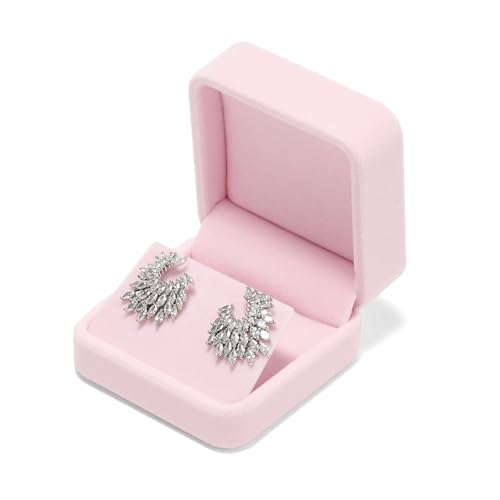 Pink Velvet Hinged Earring Gift Box - color: Pink