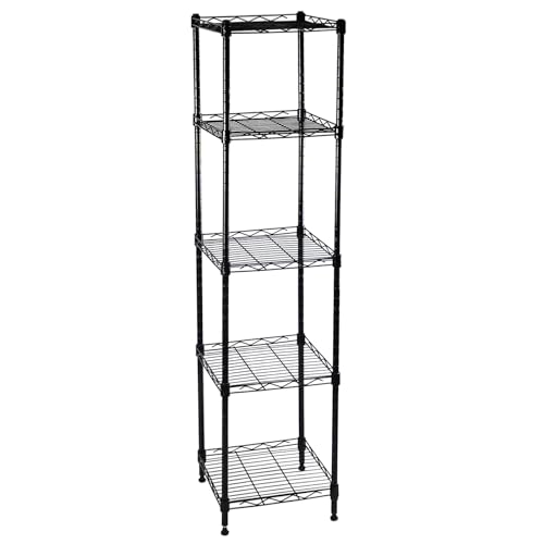 5-Wire Shelving Adjustable Shelves, Standing Storage Shelf for Laundry Bathroom Kitchen Pantry Closet Organization (Glossy Black, 11.8" L x 11.8" W x 50.5" H)